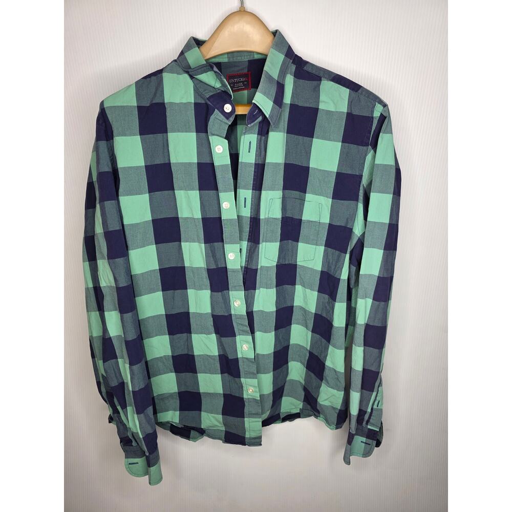 UNTUCKit Men's XL Green Navy Blue Gingham Check 100% Cotton Long Sleeve Shirt
